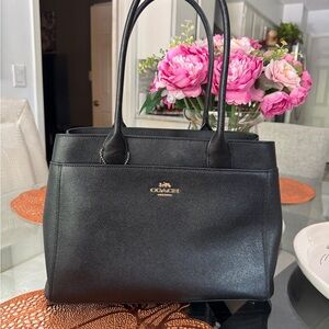 Coach BAILEY Cross Grain Leather Black Handbag Satchel Tote Purse Large Bag